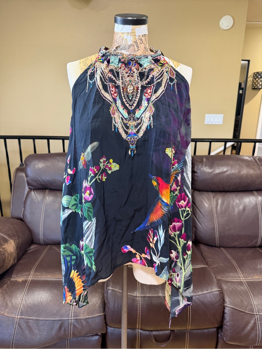 CAMILLA Crystal Embellished Drawstring Silk Tank in Paradiso Place
